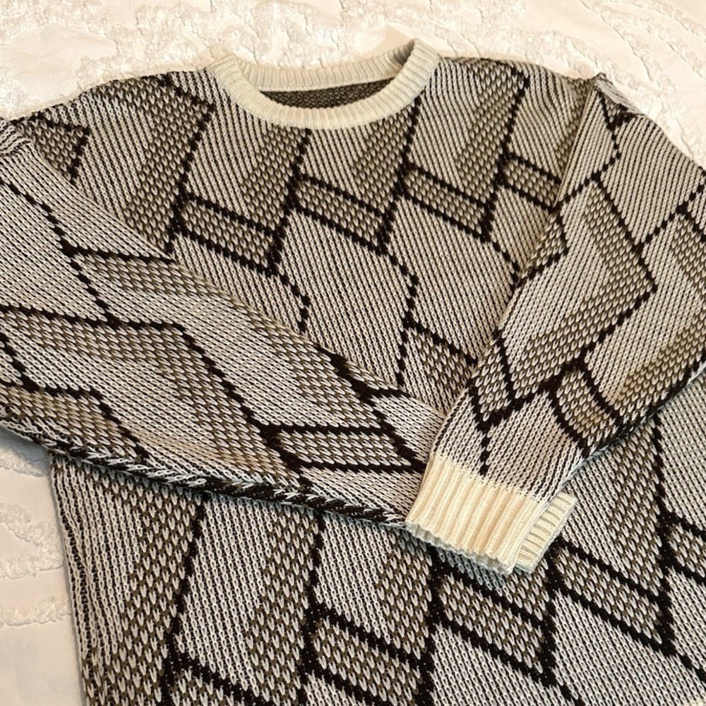 Vintage 80s Grandpacore‎ Geometric Knit Sweater Oversized Unisex Pullover Size L